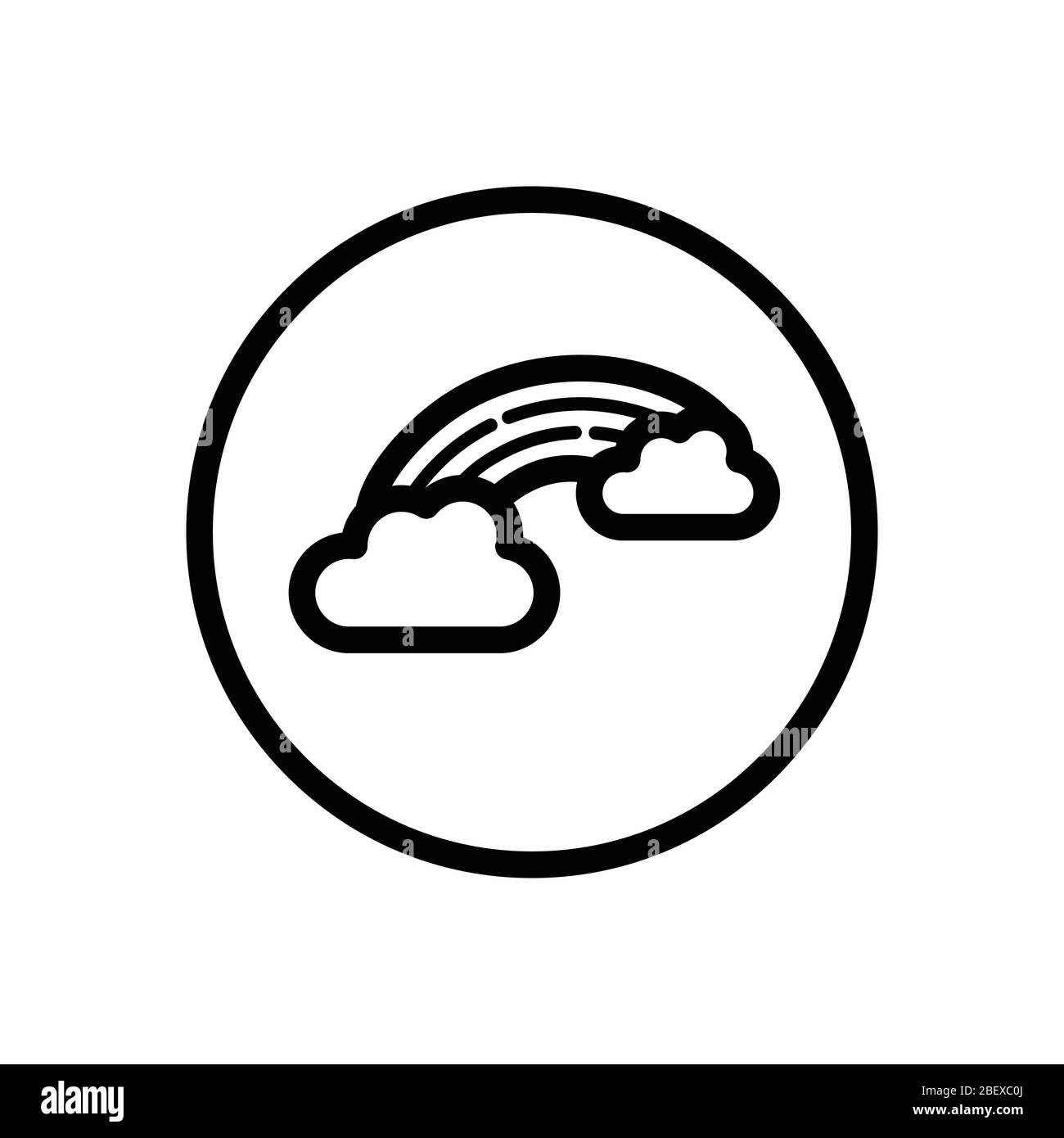 Rainbow and clouds. Outline icon in a circle. Isolated weather vector ...
