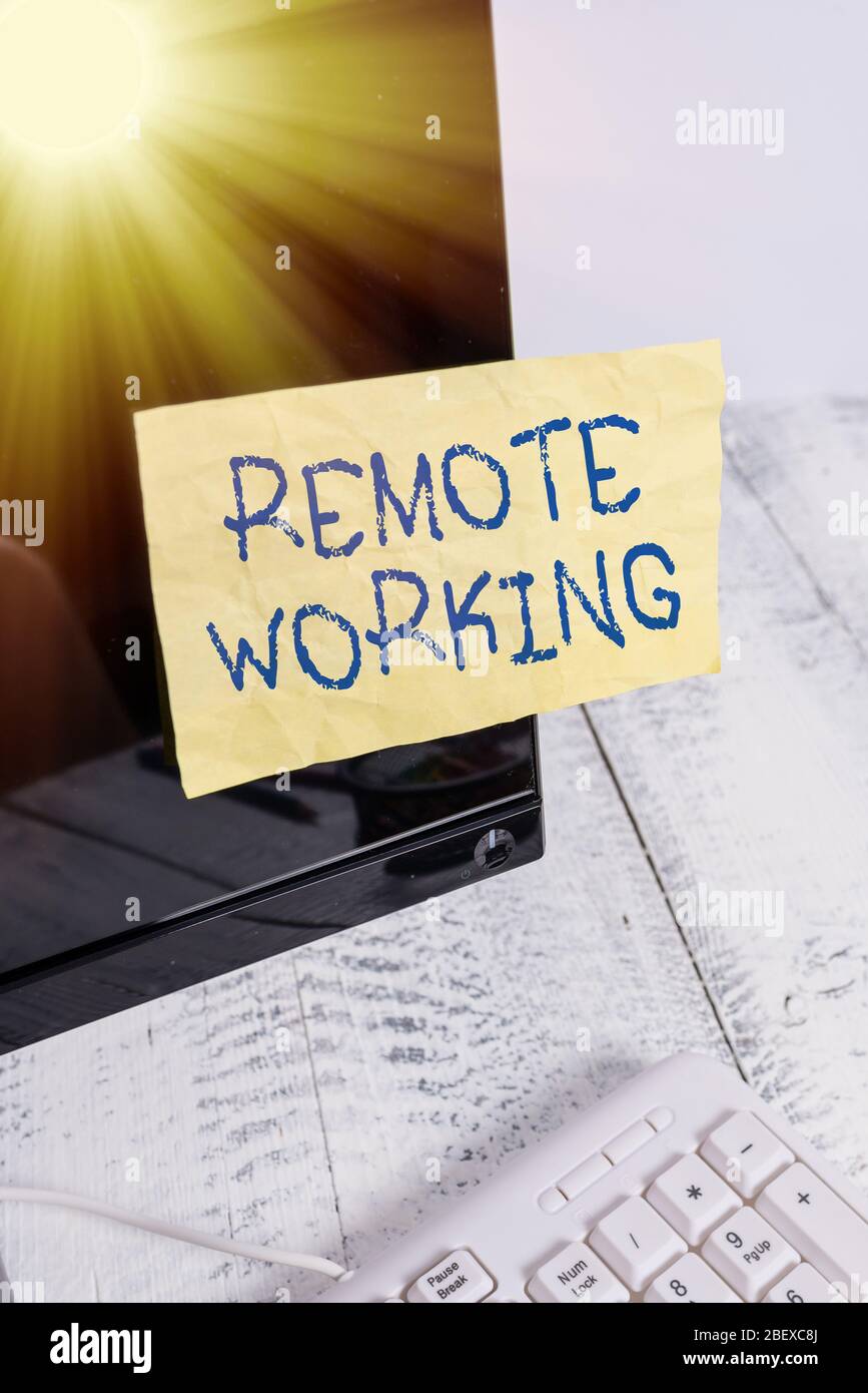 Writing note showing Remote Working. Business concept for style that ...