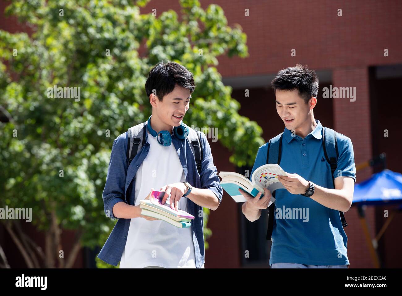 The campus walk the road to explore learning young man inside Stock Photo