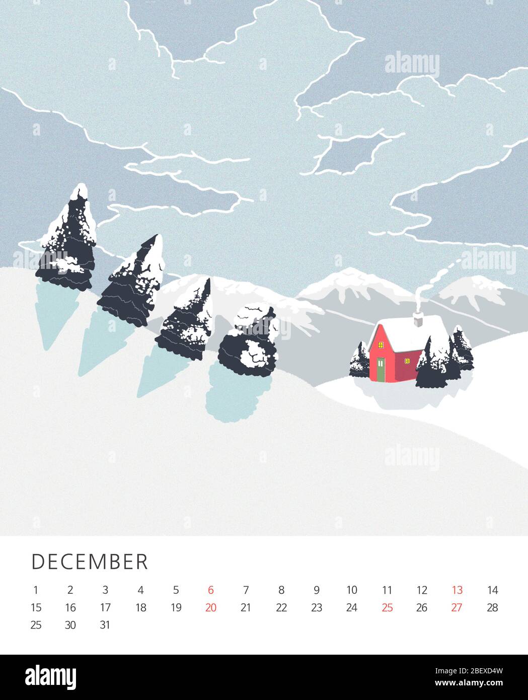 Monthly calendar template with beautiful seasonal scenery illustration ...
