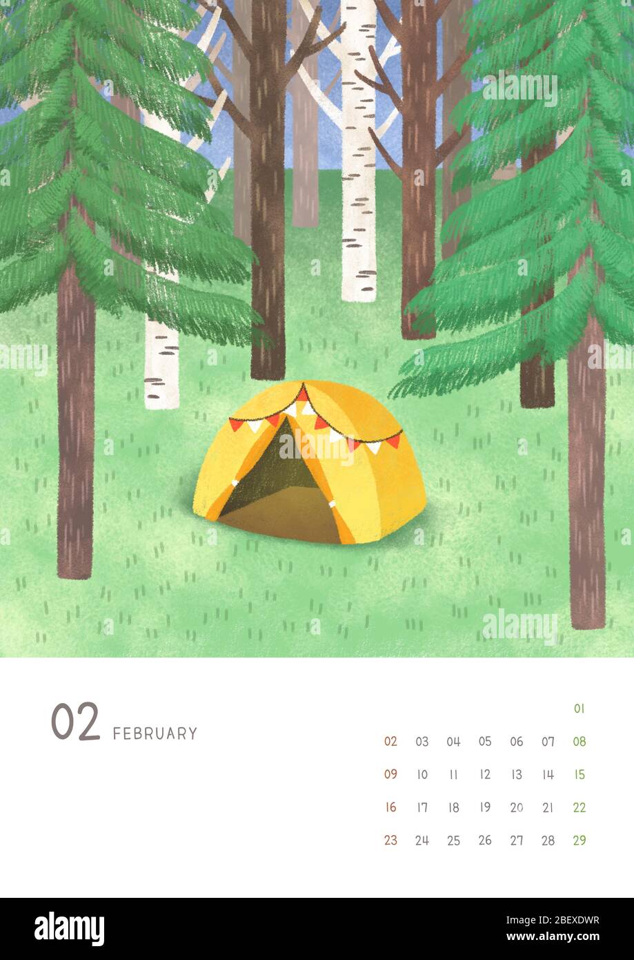 Monthly calendar template with seasonal landscape illustration. 002 ...