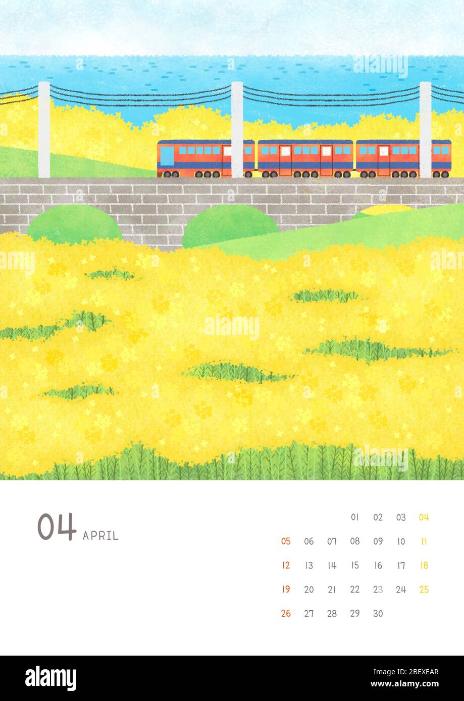 Monthly calendar template with seasonal landscape illustration. 004 ...