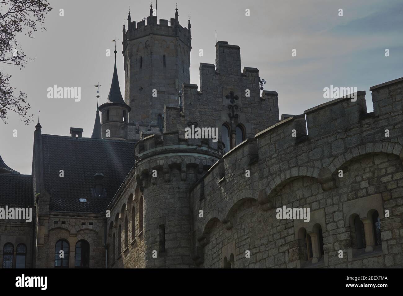 Nordstemmen, Germany, April 15, 2020: Central defensive tower of Marienburg Castle Stock Photo