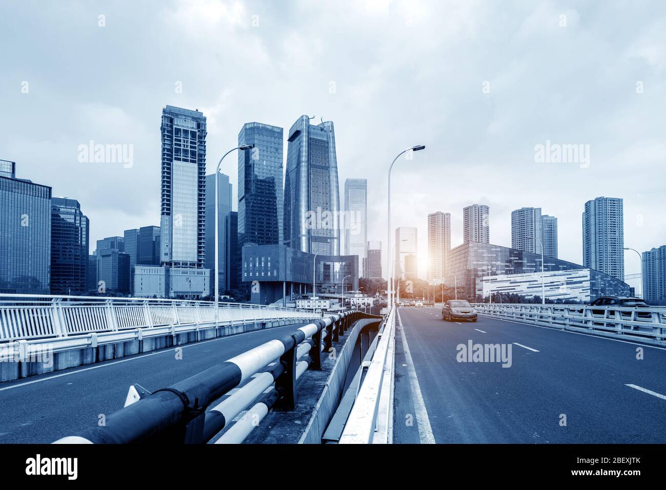 Modern twilight waterfront and high rise building bridge hi-res stock ...