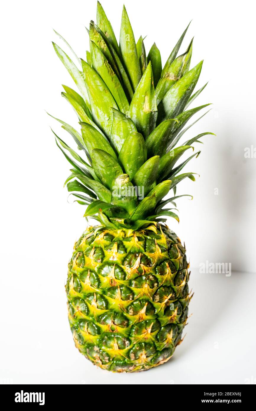 A whole pineapple against a plain white background Stock Photo