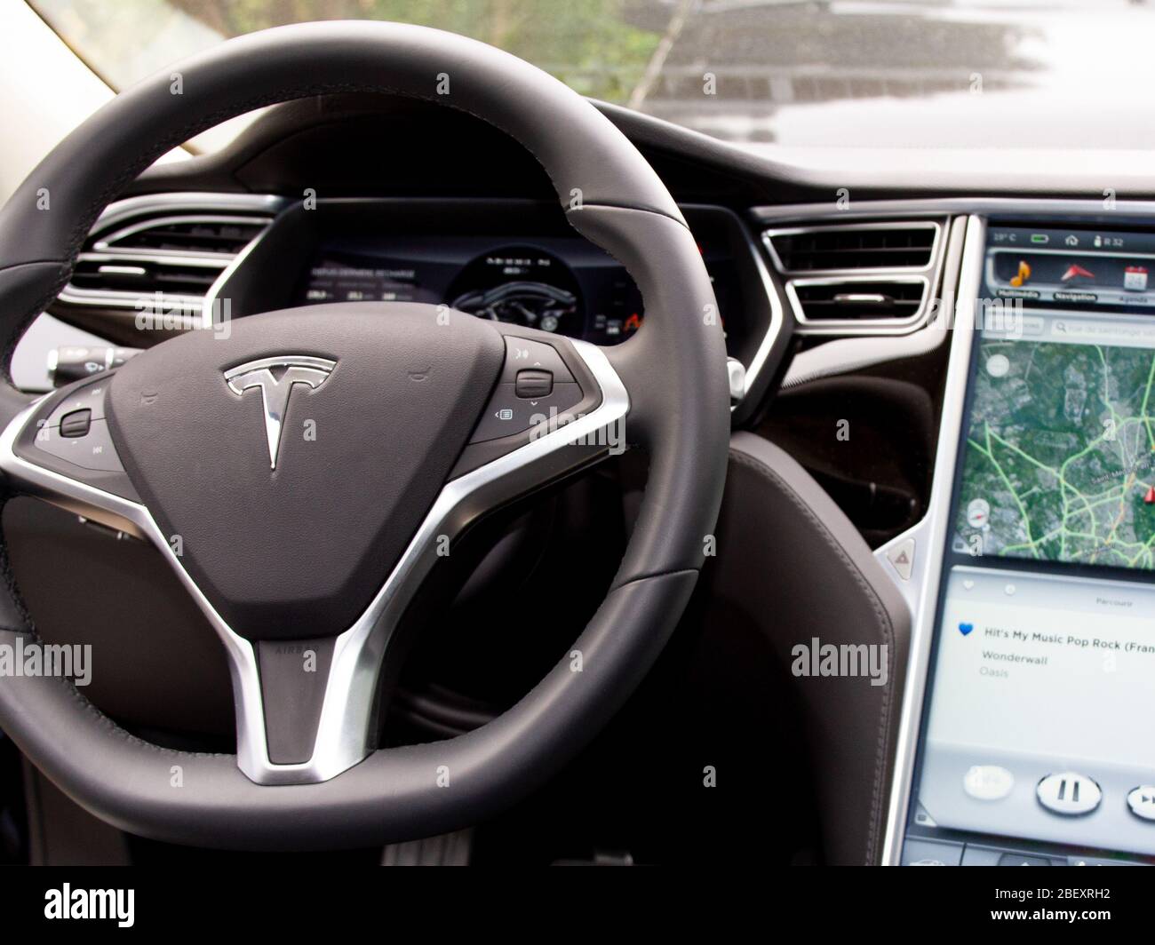 Bordeaux Aquitaine France 03 Tesla Car Model S Interior Digital Dashboard Tablet Stock Photo Alamy