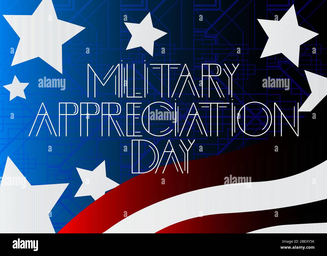 Art Deco Military Appreciation Day (May) text. Decorative greeting card, sign with vintage letters. Stock Vector
