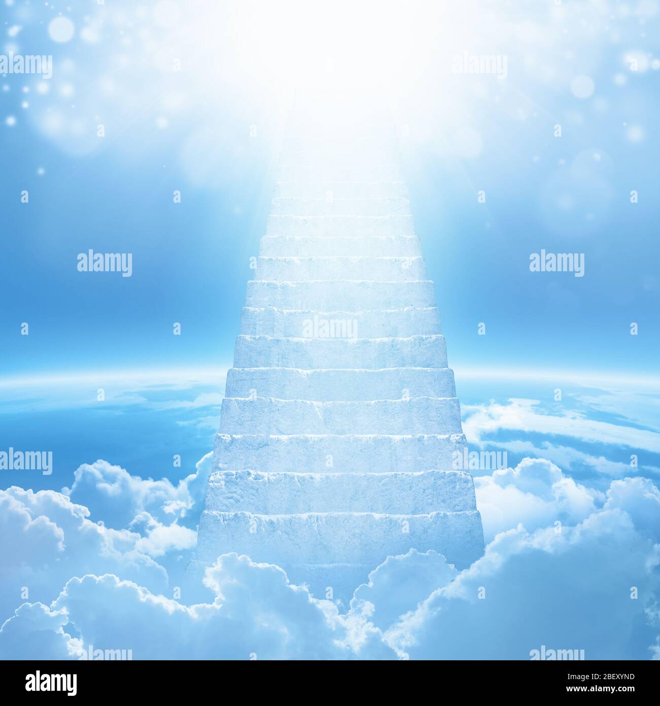 Beautiful religious background - stairs to heaven, bright light from heaven,  stairway leading up to skies Stock Photo - Alamy