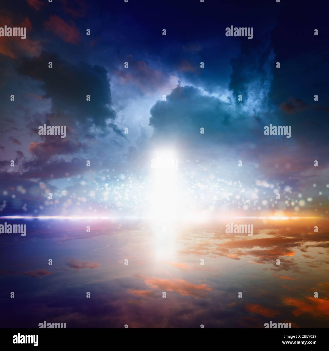 Beautiful religious background - way to heaven, bright light from ...