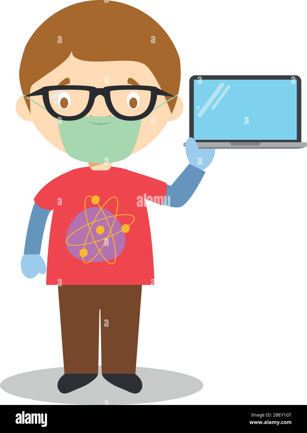 Cute cartoon vector illustration of a programmer with surgical mask and ...