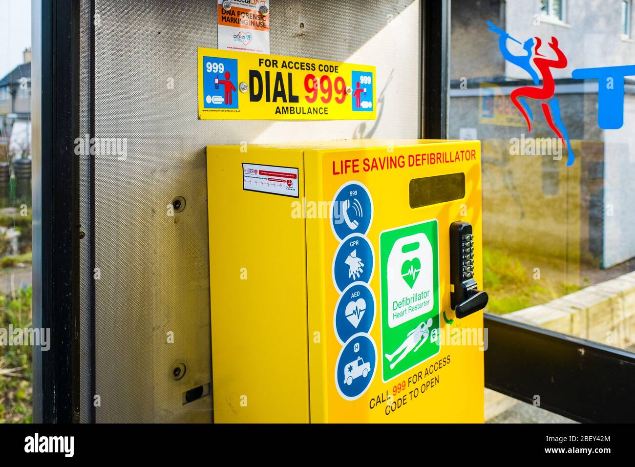 Defibrillator in Beetham inside old BT phone box UK Stock Photo - Alamy