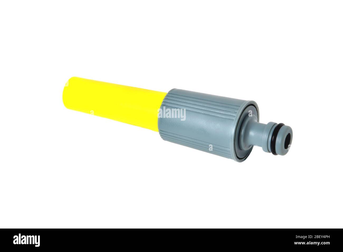 water sprinkler for hand watering lawns yellow-gray close-up white background Stock Photo