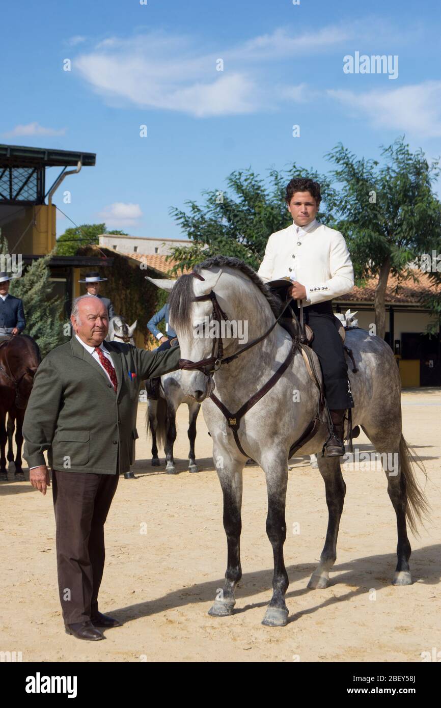 The spanish breeder and founder of the royal Andalusian school of equestrian art Alvaro Domecq Romero in a prize ceremony in Jerez 2015 Stock Photo