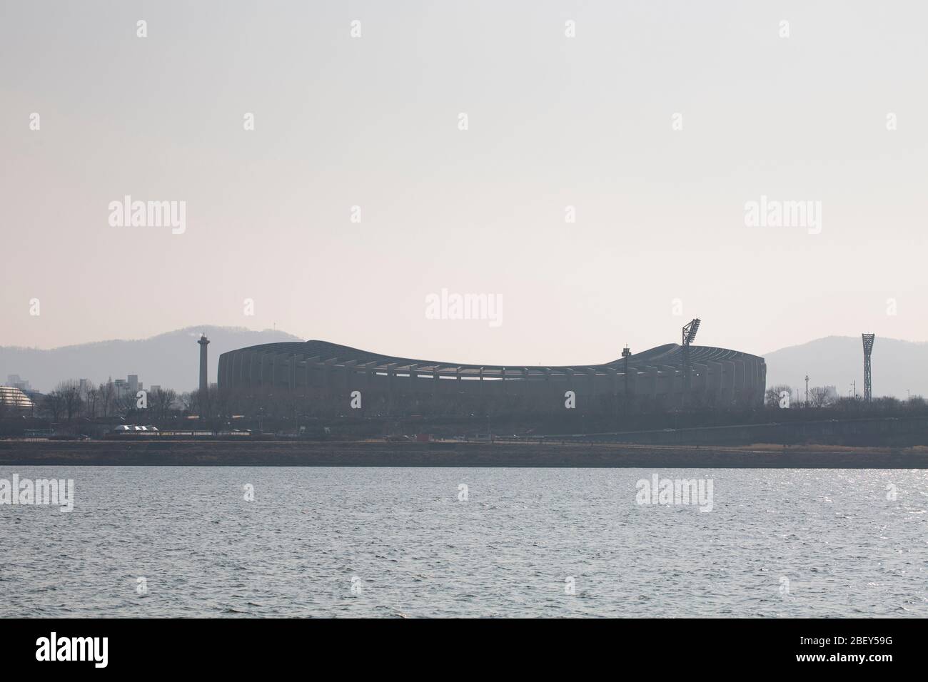 Jamsil Main Stadium covered with fine dust, Seoul, Korea -   08 Feb 2020 Stock Photo