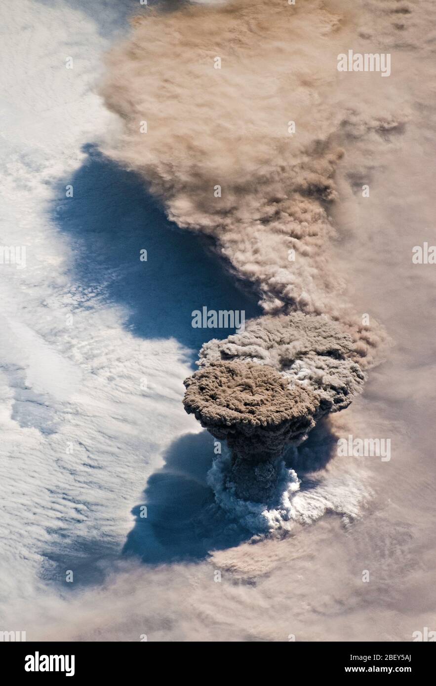 KAMCHATKA PENINSULA, RUSSIA - 22 June 2019 - Unlike some of its perpetually active neighbors on the Kamchatka Peninsula, Raikoke Volcano on the Kuril Stock Photo