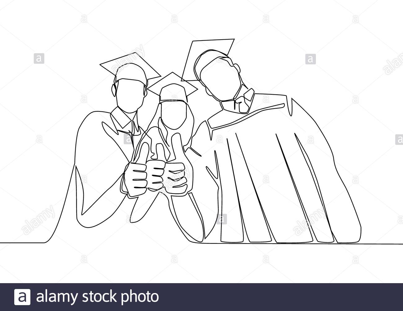 One Line Drawing Of Young Happy Graduate College Students Wearing Graduation Dress And Giving Thumbs Gesture Education Graduating Concept Continuous Stock Photo Alamy