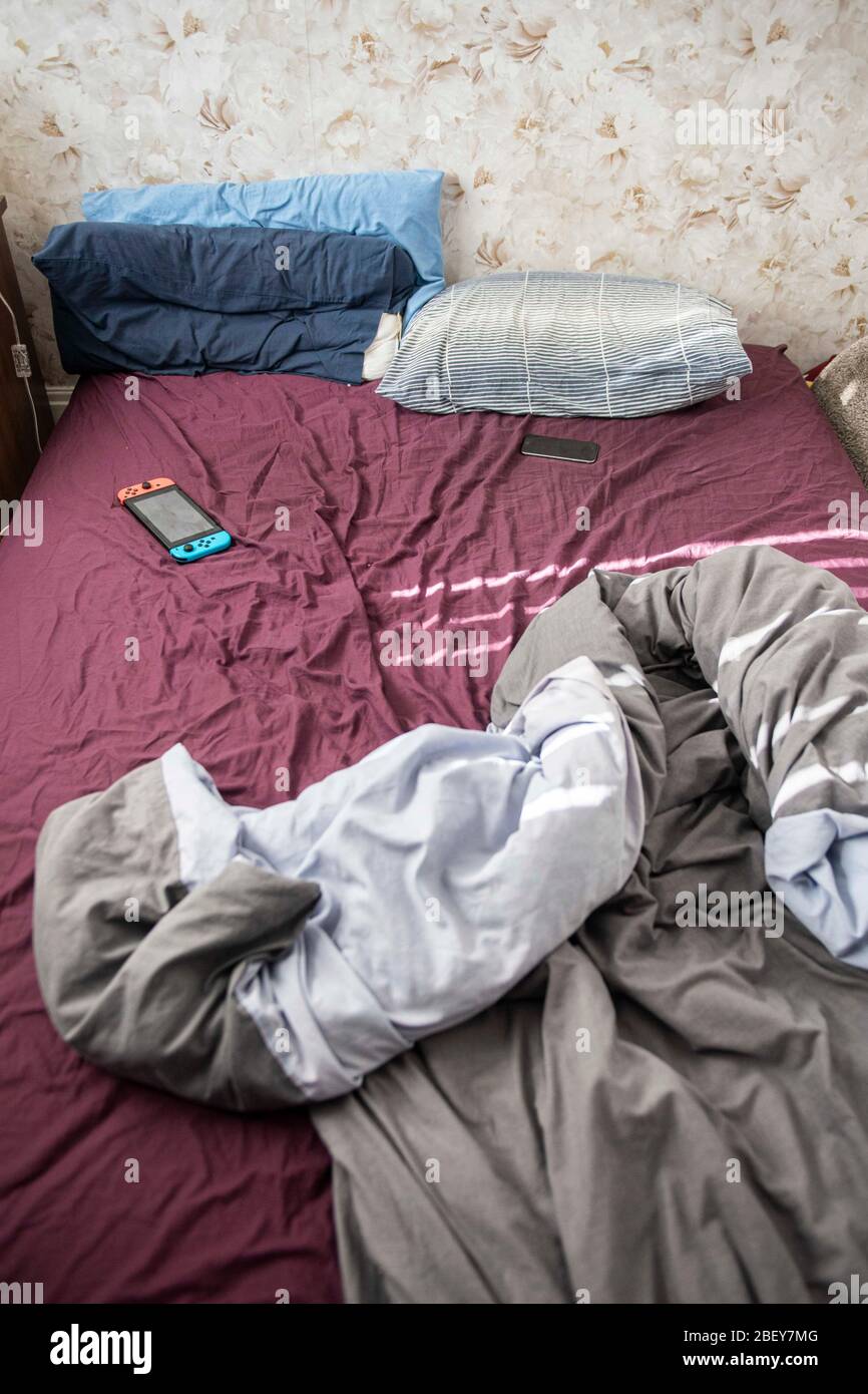 Messy bed during lockdown Stock Photo Alamy