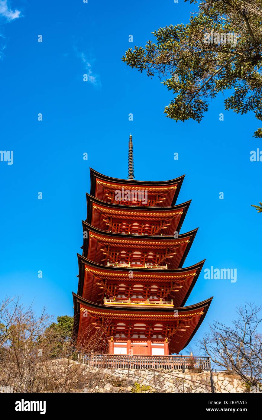 Toyokuni Shrine (Senjokaku) Five-storied pagoda in the Miyajima island, Hiroshima city, Hiroshima Prefecture, Japan Stock Photo
