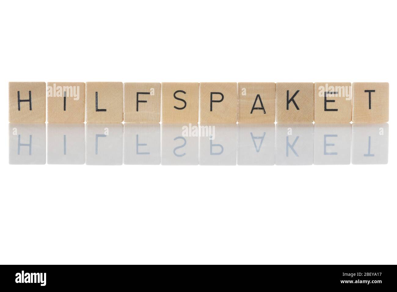 'Hilfspaket' Help Package, financial measures for states and economic areas that are in an emergency. Isolated on white background. Germany Stock Photo