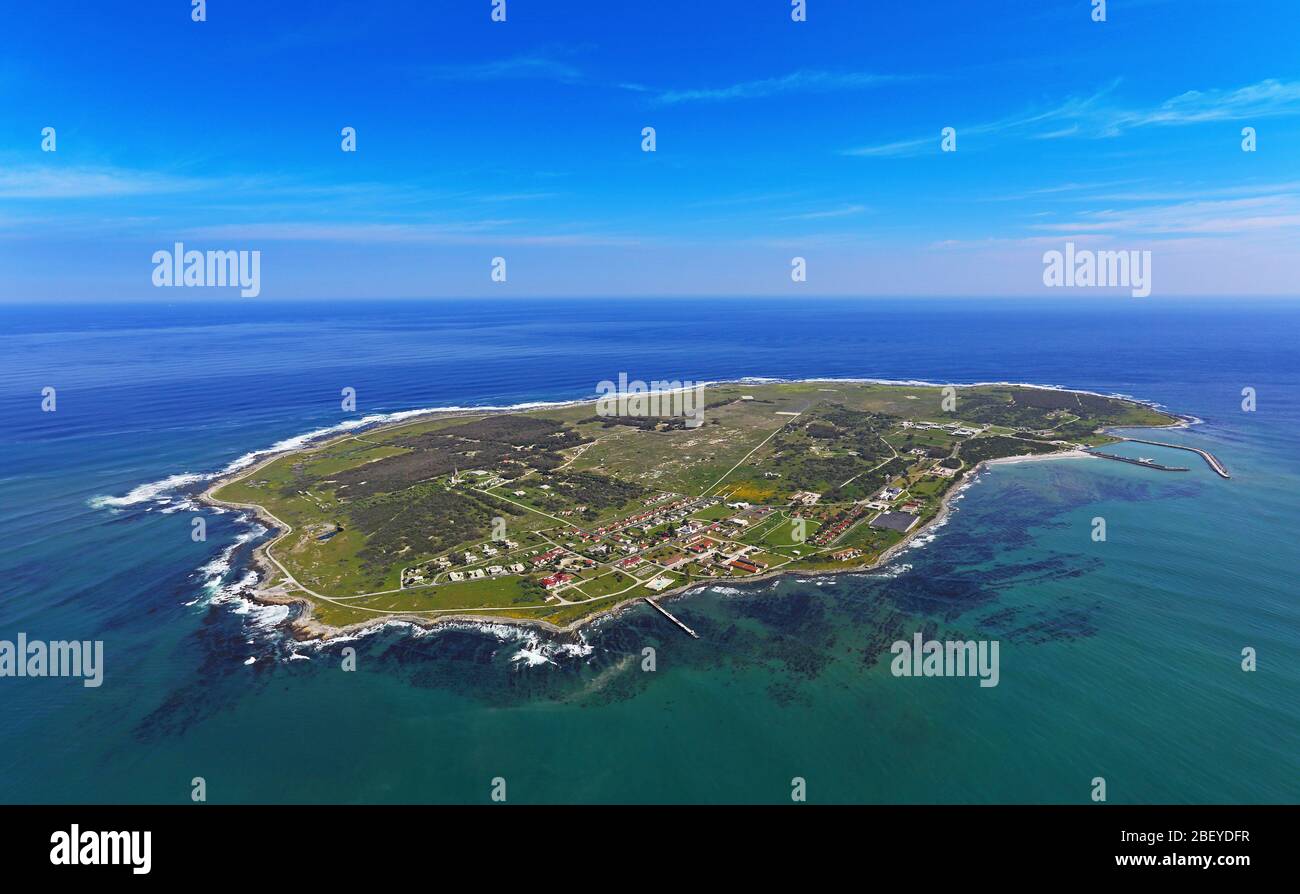 Aerial photo of Robben Island and Table Bay Stock Photo Alamy