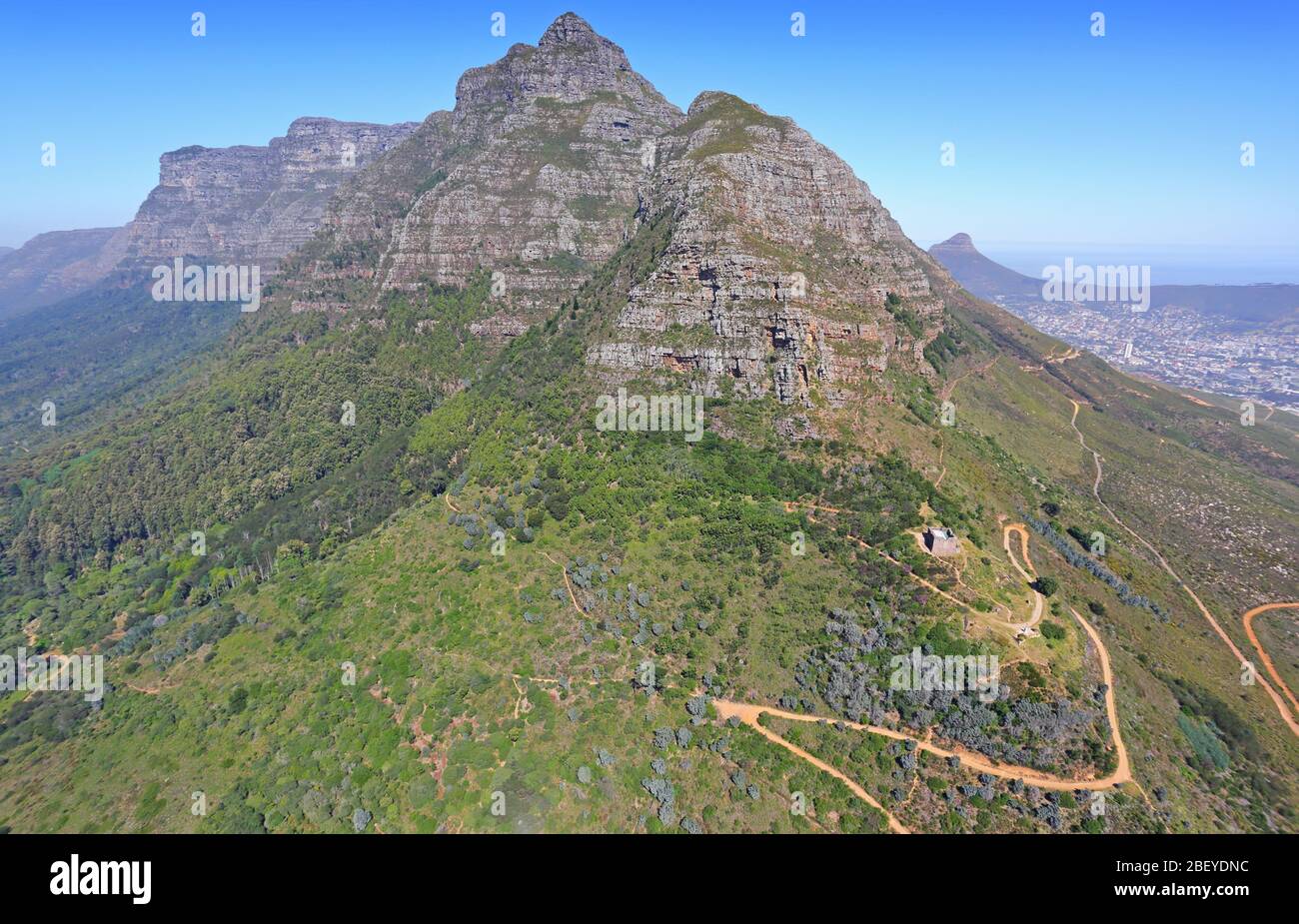 Aerial view of Devil's Peak and Table Mountain Stock Photo