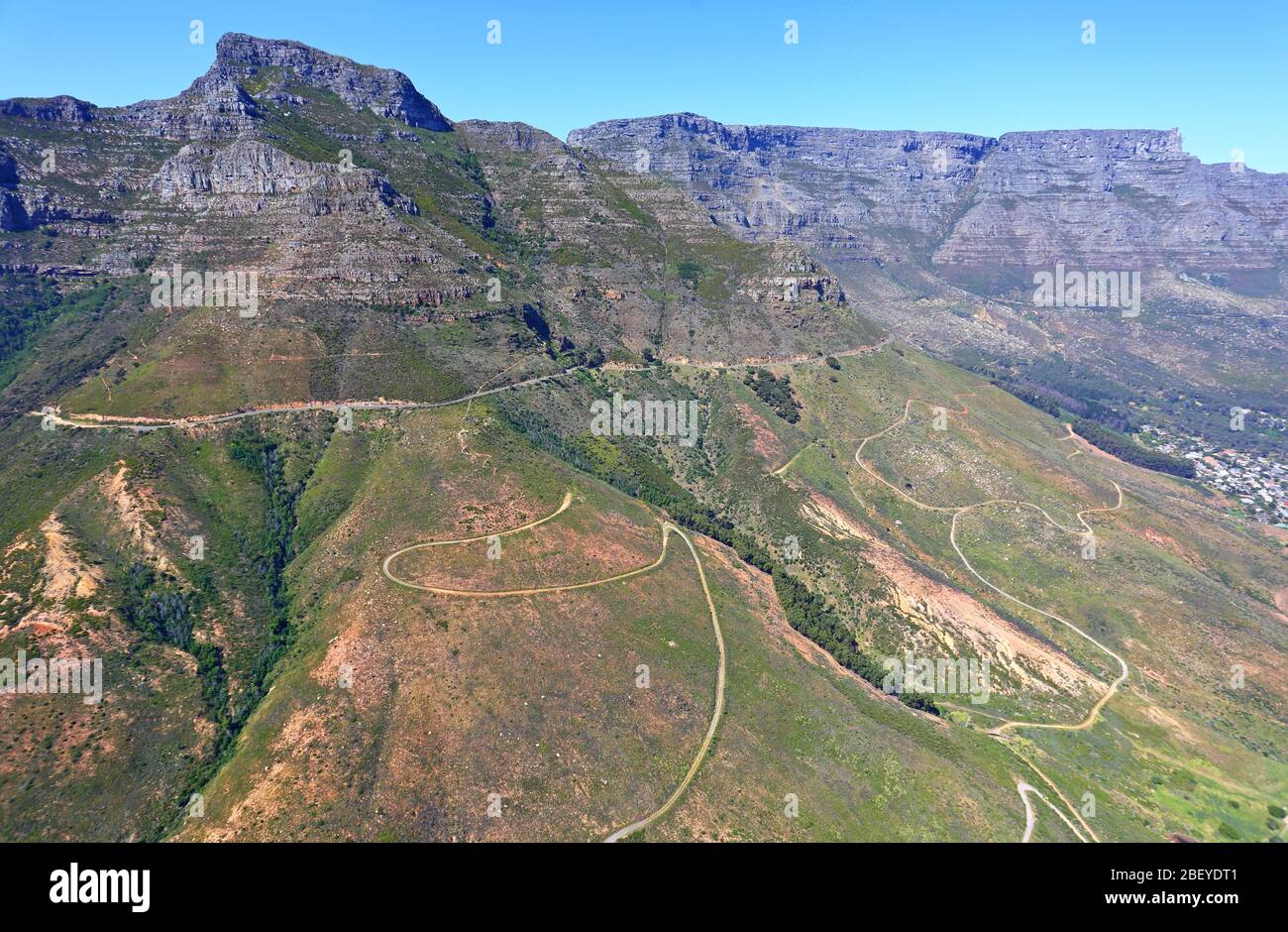 Aerial view of Devil's Peak and Table Mountain Stock Photo