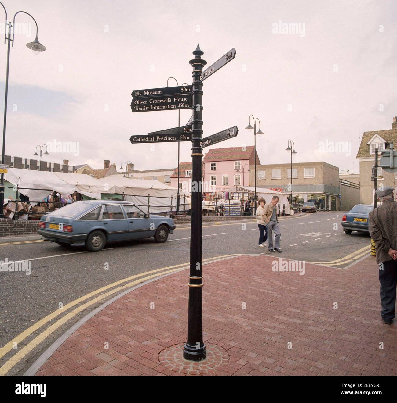 1992, Ely town Centre, and market place, east England, UK with people shopping Stock Photo