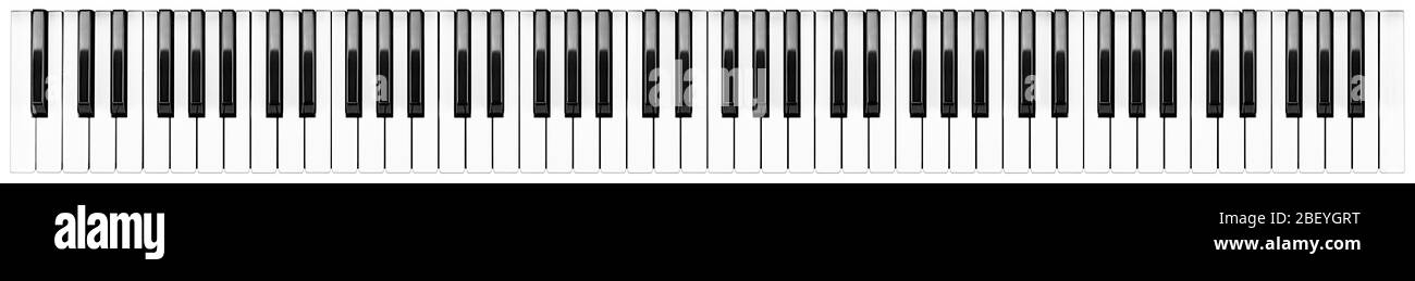 Full grand piano 88 black white keys keyboard layout isolated on white wide panorama banner background. classical music symphony orchestra music instr Stock Photo