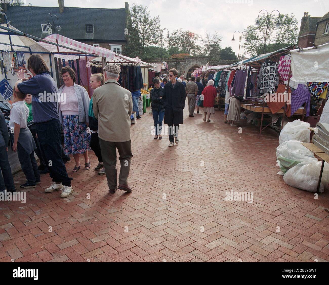 1992, Ely town Centre, and market place, east England, UK with people shopping Stock Photo