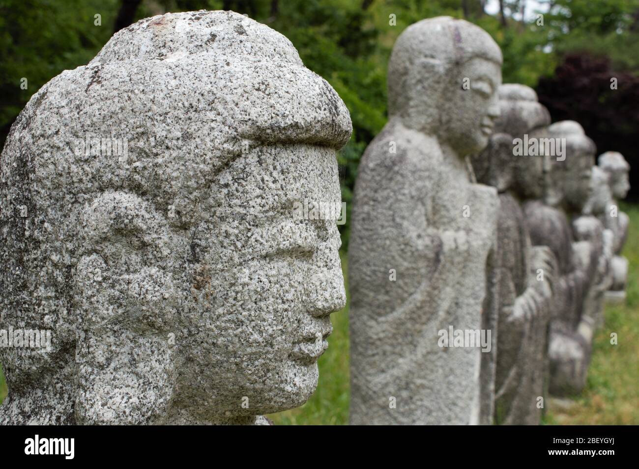 Old stone Buddha statues at temple Unjusa, Hwasun, South Jeolla Province, Korea Stock Photo
