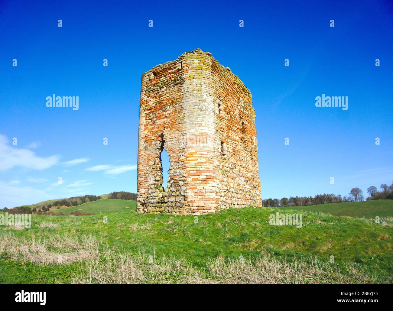 Ruin of the 16th century Corsbie Tower (or Castle), a Scheduled Monument of National Importance near Gordon, Berwickshire, Scottish Borders, UK Stock Photo