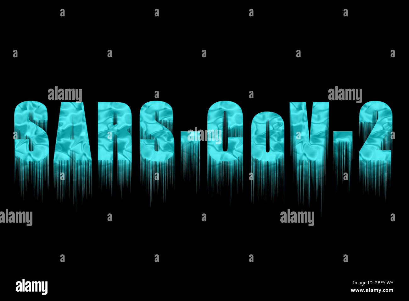 Concept SARS-CoV-2 on the black background. Decorative frozen text - SARS-CoV-2 - with icicles. Stock Photo