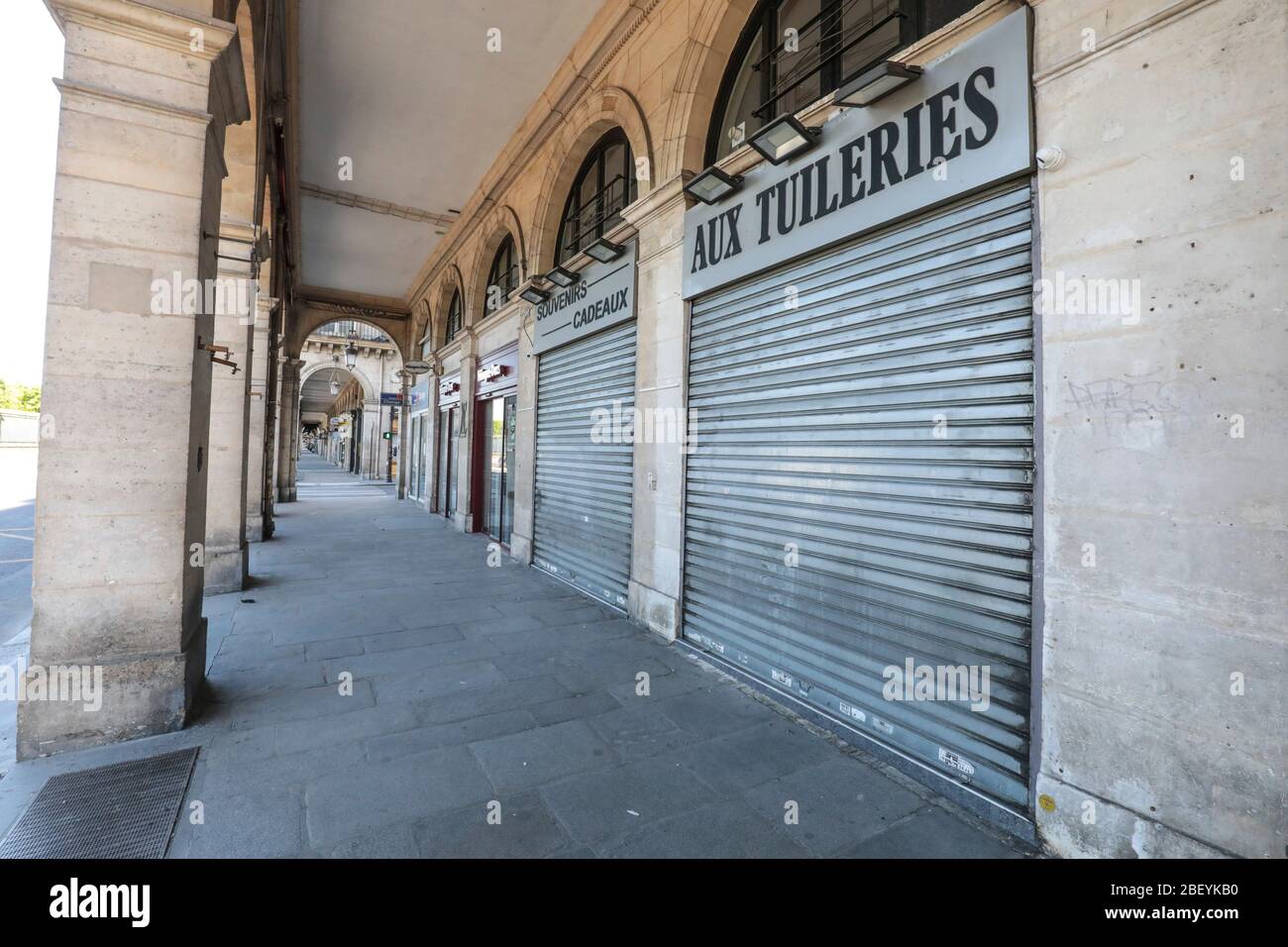 CORONAVIRUS EMPTY COMMERCIAL ARCADES RUE DE RIVOLI ,PARIS Stock Photo