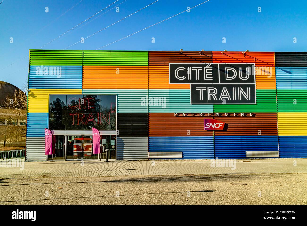 The entrance to the Cité du Train, the largest railway museum in Europe. Mulhouse, Alsace, France. February 2020. Stock Photo
