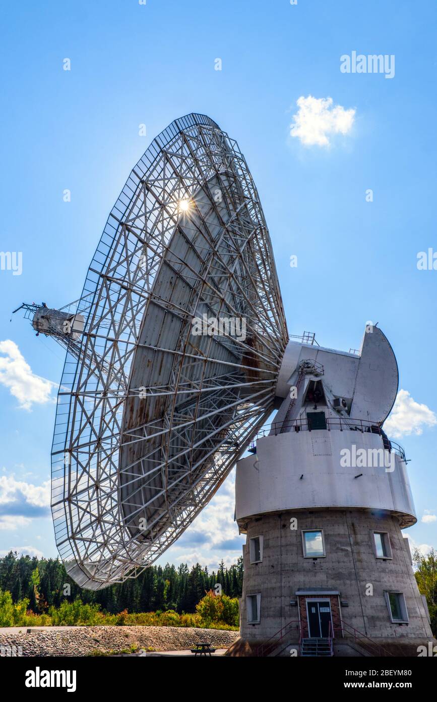 Radio telescope dish at Algonquin Radio Observatory, Algonquin Provincial Park, Nipissing Township, Ontario, Canada Stock Photo