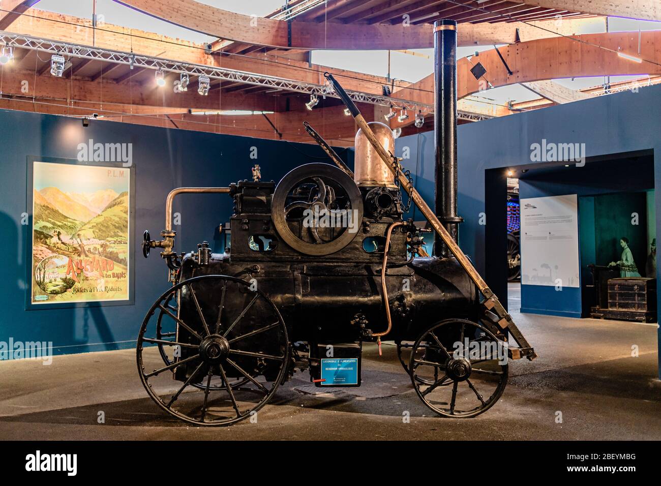 A very early railway engine, now on display in the Cité du Train railway museum in Mulhouse, France. February 2020. Stock Photo