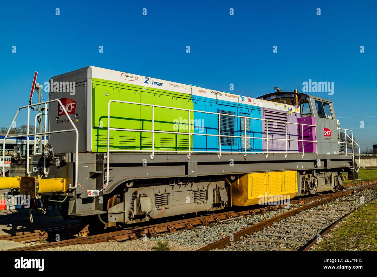 SNCF Class Y 7100 diesel shunting engine, now on display in the Cité du Train railway museum in Mulhouse, France. February 2020. Stock Photo