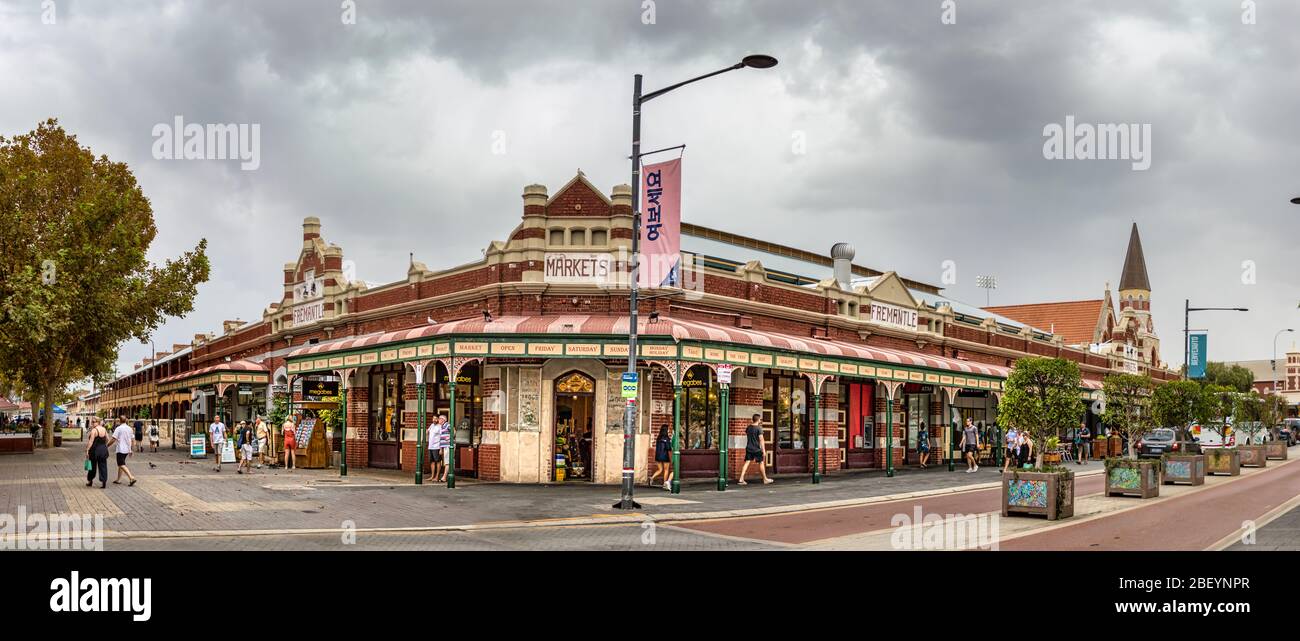 Panoramic view of the Old City Market of Fremantle, Australia. Stock Photo