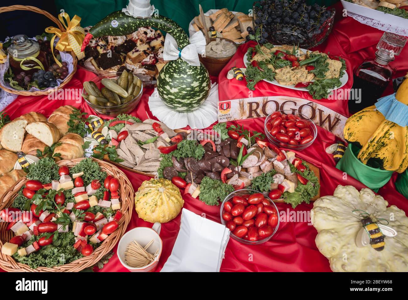 Food stall during Dozynki Slavic harvest festival in Rogow village, Lodz Province of Poland Stock Photo