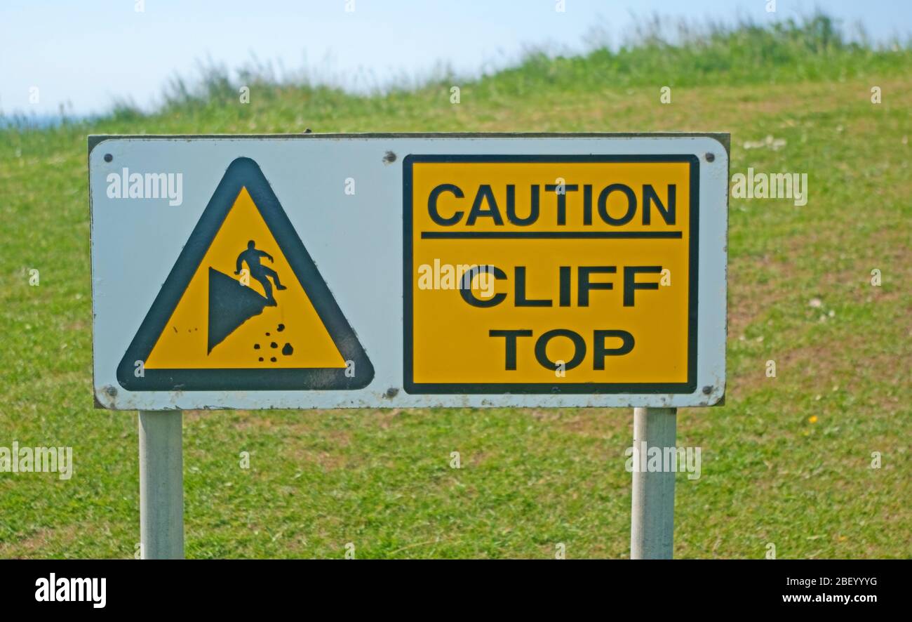 Swanage Caution Cliff Top Sign, Dorset Stock Photo Alamy