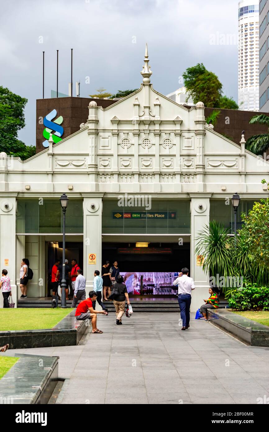 Raffles Place MRT in the Central Business District Singapore, Singapore, Mar 2, 2020 Stock Photo