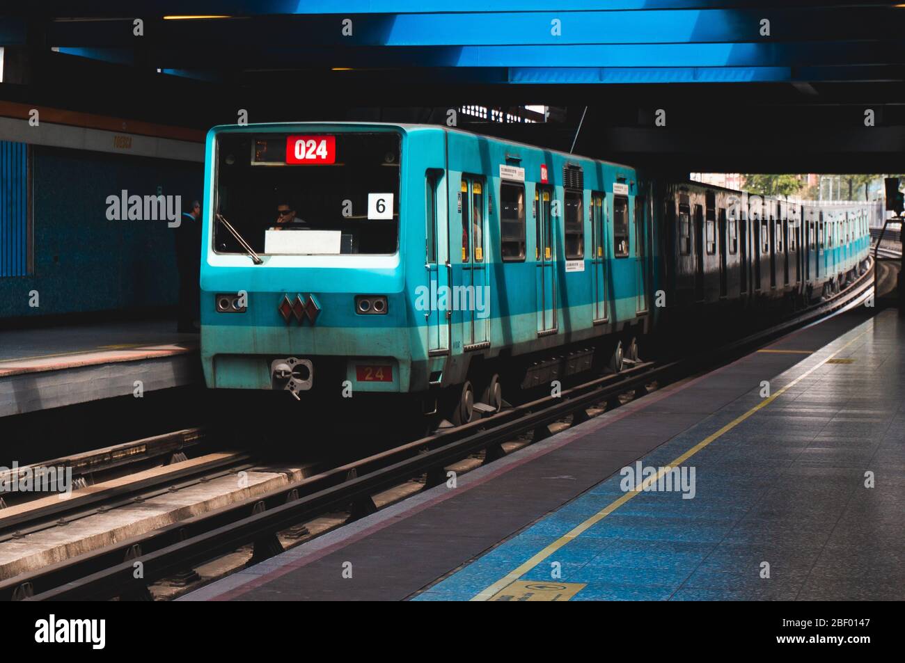SANTIAGO, CHILE - NOVEMBER 2015: A Metro de Santiago train at Toesca Station of Line 2 Stock Photo