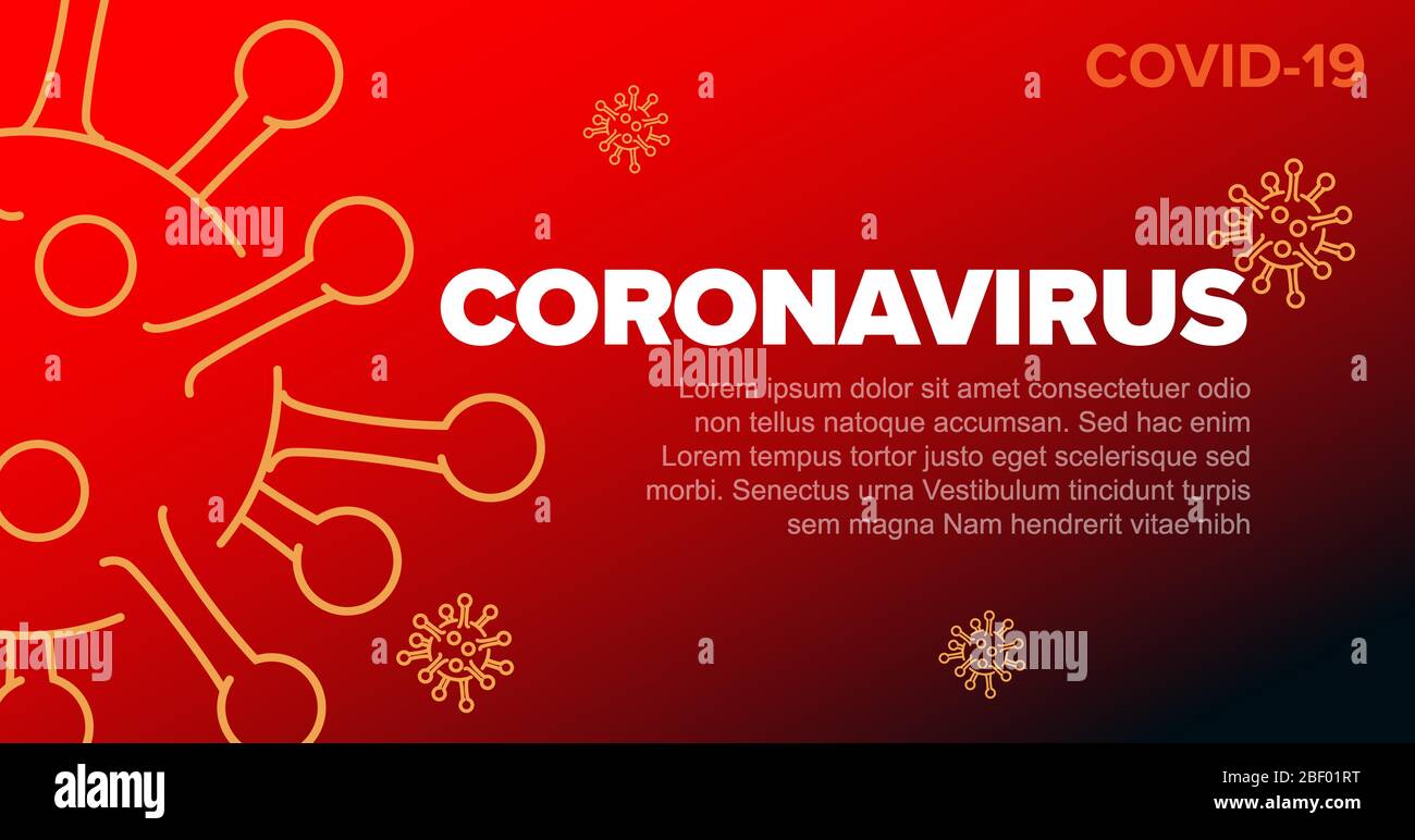 Vector banner header template with coronavirus illustration, icons and ...