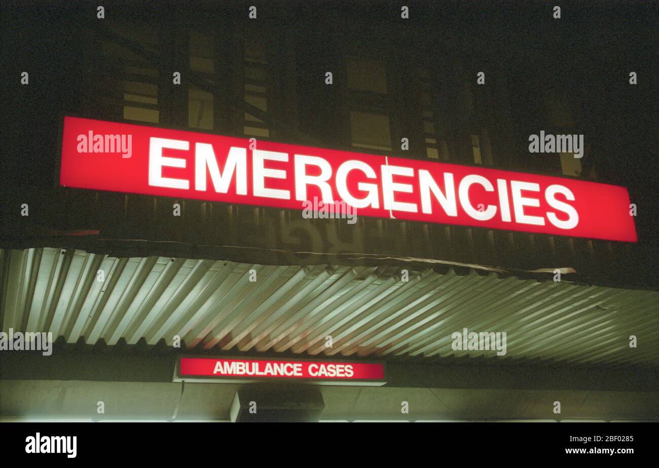 Emergency sign at a hospital A&E department, UK Stock Photo