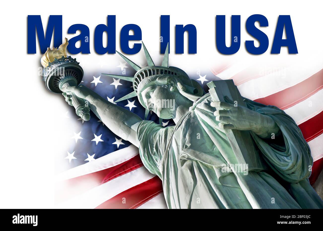 Made in USA with Statue of Liberty in NYC. Stock Photo