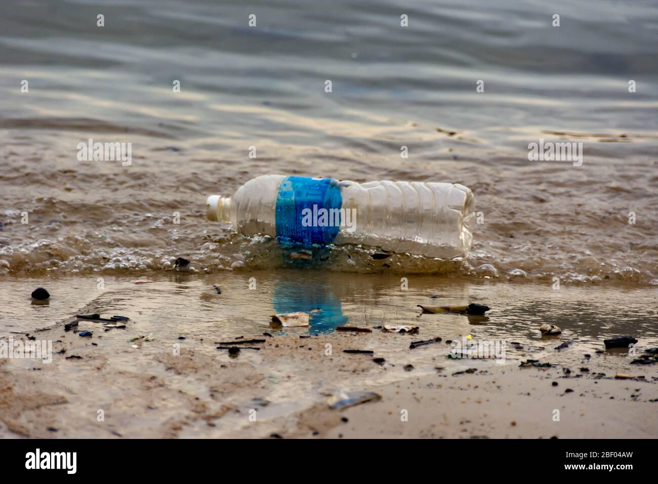 https://c8.alamy.com/comp/2BF04AW/plastic-water-bottle-trash-on-a-bay-polluting-the-ocean-plastic-trash-being-thrown-from-the-beach-2BF04AW.jpg