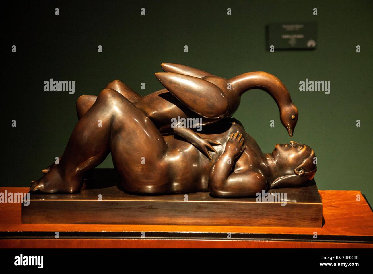 Leda and the Swan, Greek mythology in which the god Zeus, in the form of a swan, seduces  Leda bronze by Botero at the Botero Museum, Bogota, Colombia Stock Photo