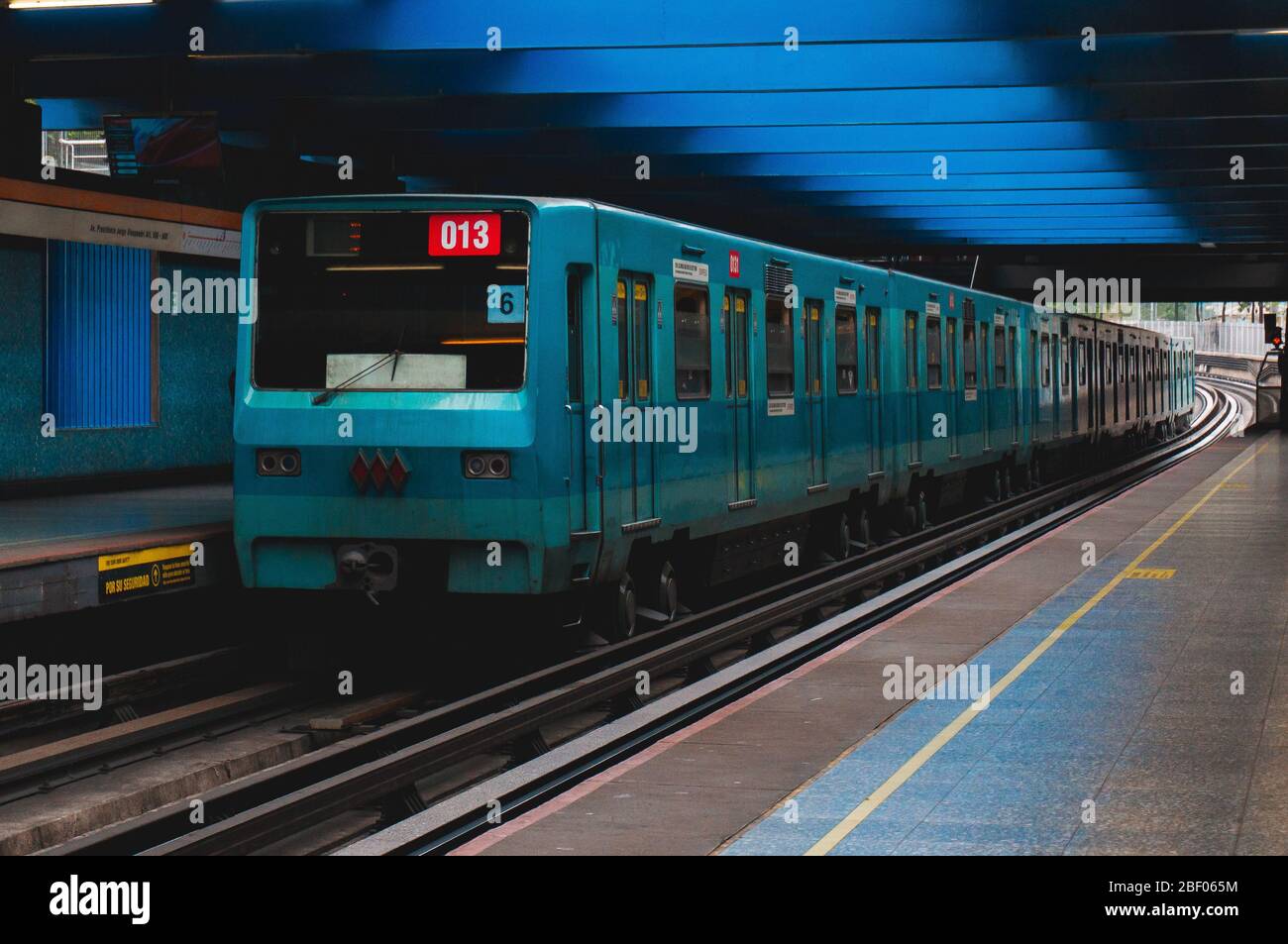 SANTIAGO, CHILE - NOVEMBER 2015: A Metro de Santiago train at Toesca Station of Line 2 Stock Photo