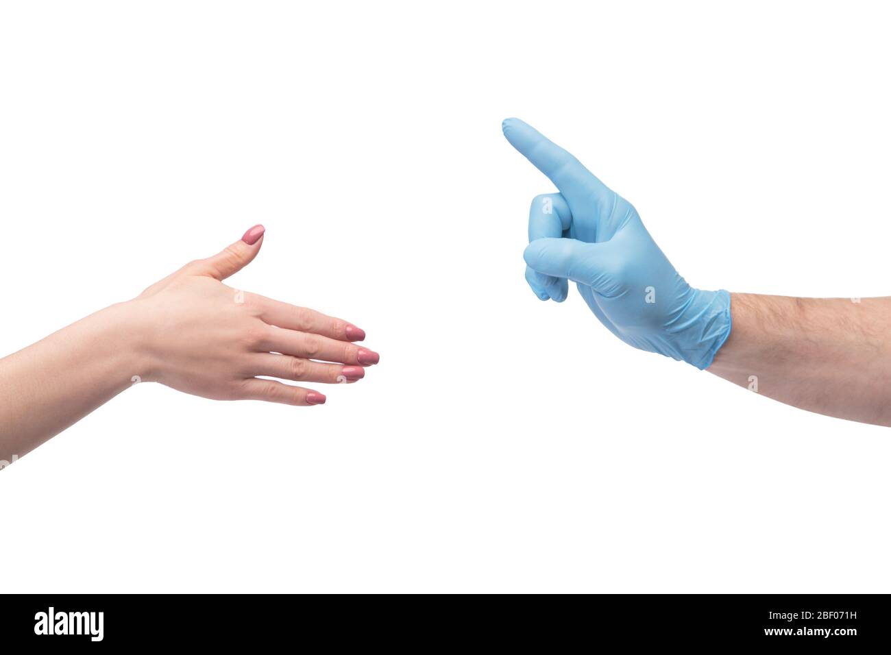 Hand dont want shaking one in gloves Stock Photo Alamy