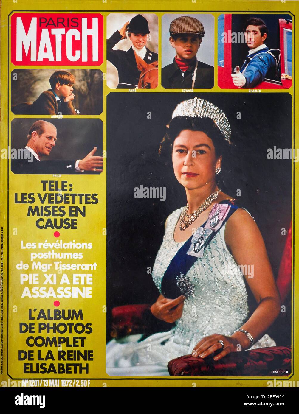 Frontpage of French news and people magazine Paris-Match, n° 1201, Queen Elizabeth photo album, 1972, France Stock Photo